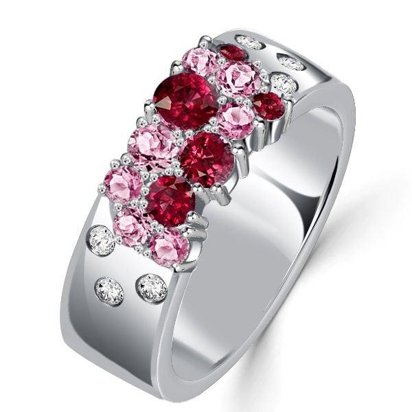 Flush Setting Pink Stone Ruby Wedding Band 0.88 CT. TW. in Rhodium Plated Sterling Silver