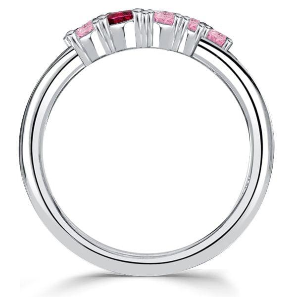 Flush Setting Pink Stone Ruby Wedding Band 0.88 CT. TW. in Rhodium Plated Sterling Silver