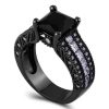 Princess Cut Black Sapphire Sterling Silver Bridal Ring Set