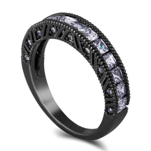 Princess Cut Black Sapphire Sterling Silver Bridal Ring Set