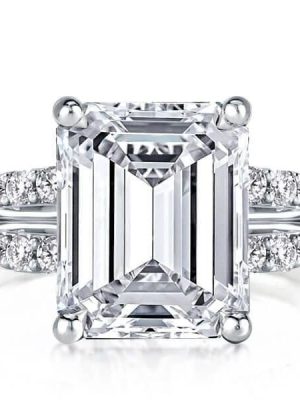 Wide Split Shank Engagement Ring in Rhodium-Plated Sterling Silver with 4.00 CT Center Stone