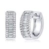 Sterling Silver Baguette & Round Cubic Zirconia Triple Row Hoop Earrings