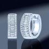 Sterling Silver Baguette & Round Cubic Zirconia Triple Row Hoop Earrings