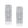 Sterling Silver Baguette & Round Cubic Zirconia Triple Row Hoop Earrings