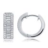 Sterling Silver Baguette & Round Cubic Zirconia Triple Row Hoop Earrings