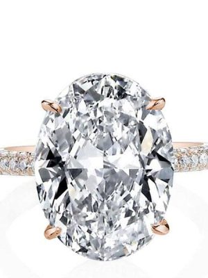Oval Created White Sapphire Engagement Ring - 18K Rose Gold Plated Sterling Silver