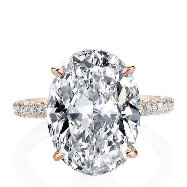 Oval Created White Sapphire Engagement Ring - 18K Rose Gold Plated Sterling Silver