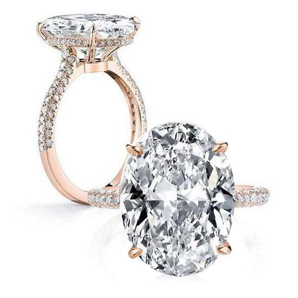 Oval Created White Sapphire Engagement Ring - 18K Rose Gold Plated Sterling Silver