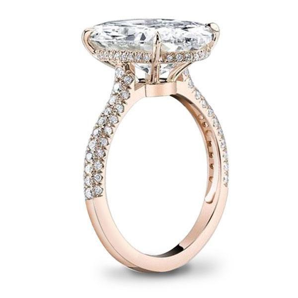 Oval Created White Sapphire Engagement Ring - 18K Rose Gold Plated Sterling Silver