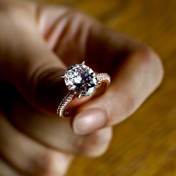Oval Created White Sapphire Engagement Ring - 18K Rose Gold Plated Sterling Silver