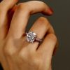 Oval Created White Sapphire Engagement Ring - 18K Rose Gold Plated Sterling Silver