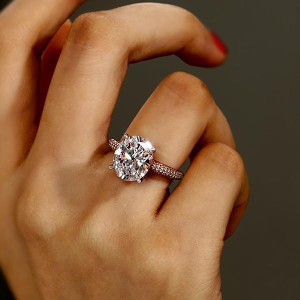 Oval Created White Sapphire Engagement Ring - 18K Rose Gold Plated Sterling Silver
