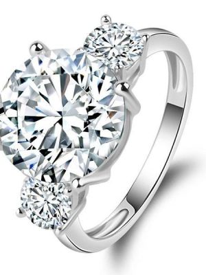 Three Stone Created White Sapphire Engagement Ring in Sterling Silver