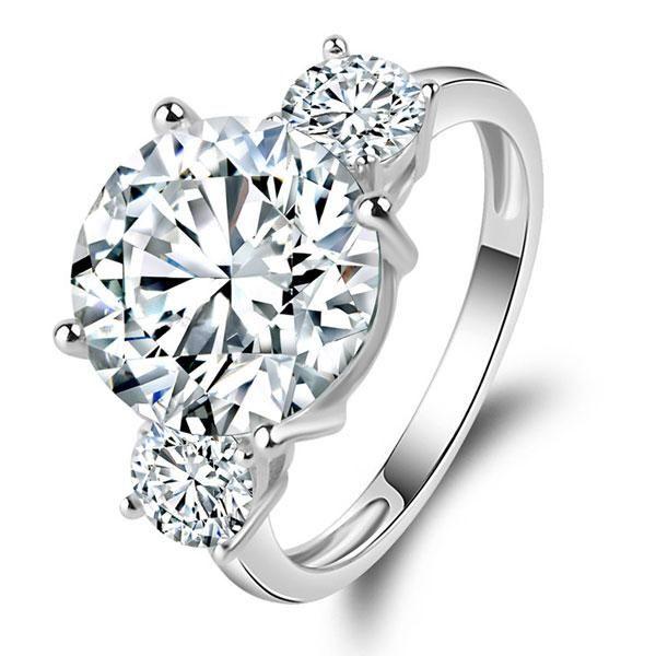 Three Stone Created White Sapphire Engagement Ring in Sterling Silver