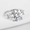 Three Stone Created White Sapphire Engagement Ring in Sterling Silver