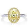 Two-Tone Halo Oval Yellow Topaz Engagement Ring - Sterling Silver Wedding Ring
