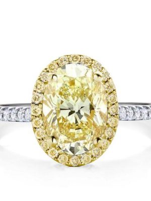 Two-Tone Halo Oval Yellow Topaz Engagement Ring - Sterling Silver Wedding Ring