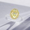 Two-Tone Halo Oval Yellow Topaz Engagement Ring - Sterling Silver Wedding Ring