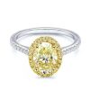 Two-Tone Halo Oval Yellow Topaz Engagement Ring - Sterling Silver Wedding Ring