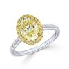 Two-Tone Halo Oval Yellow Topaz Engagement Ring - Sterling Silver Wedding Ring