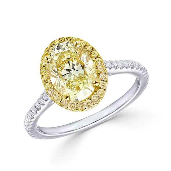 Two-Tone Halo Oval Yellow Topaz Engagement Ring - Sterling Silver Wedding Ring