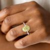 Two-Tone Halo Oval Yellow Topaz Engagement Ring - Sterling Silver Wedding Ring