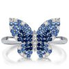 Dancing Butterfly Blue Sapphire Engagement Ring in Sterling Silver
