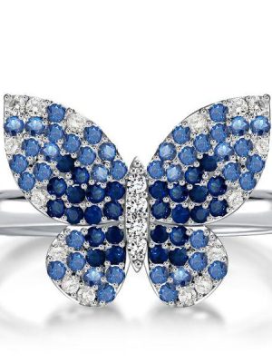 Dancing Butterfly Blue Sapphire Engagement Ring in Sterling Silver
