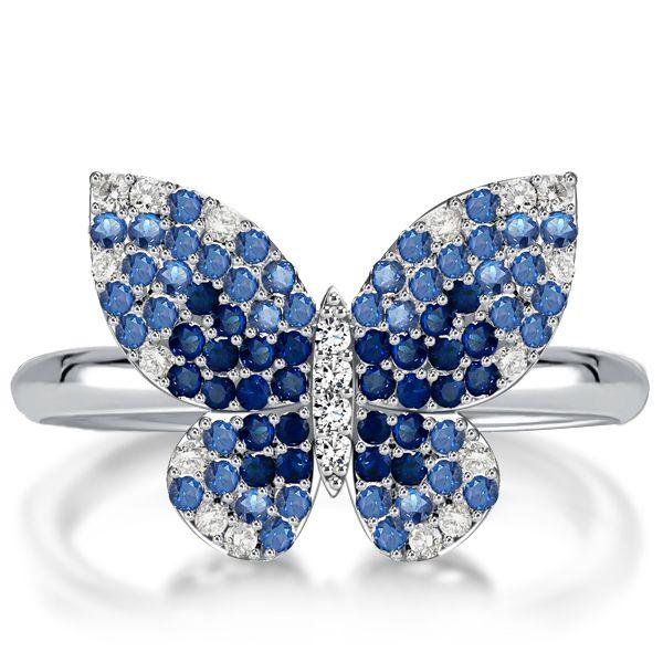 Dancing Butterfly Blue Sapphire Engagement Ring in Sterling Silver