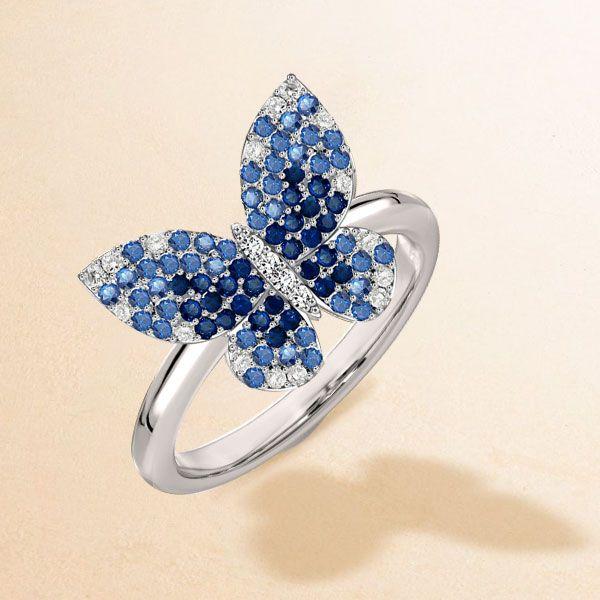 Dancing Butterfly Blue Sapphire Engagement Ring in Sterling Silver