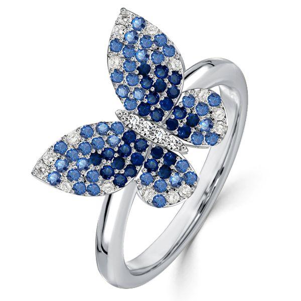 Dancing Butterfly Blue Sapphire Engagement Ring in Sterling Silver