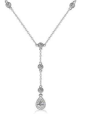 Halo Pear-Shaped Pendant Necklace - 925 Sterling Silver Drop Necklace for Women
