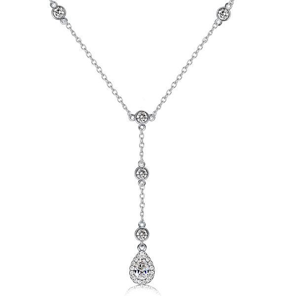 Halo Pear-Shaped Pendant Necklace - 925 Sterling Silver Drop Necklace for Women