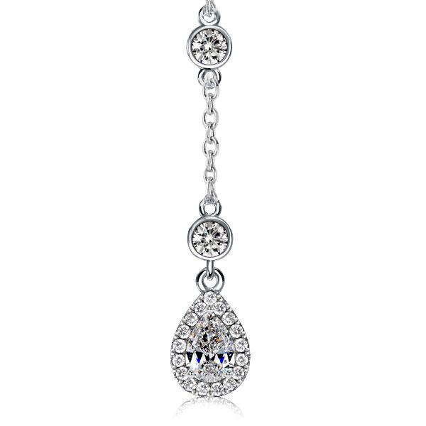 Halo Pear-Shaped Pendant Necklace - 925 Sterling Silver Drop Necklace for Women