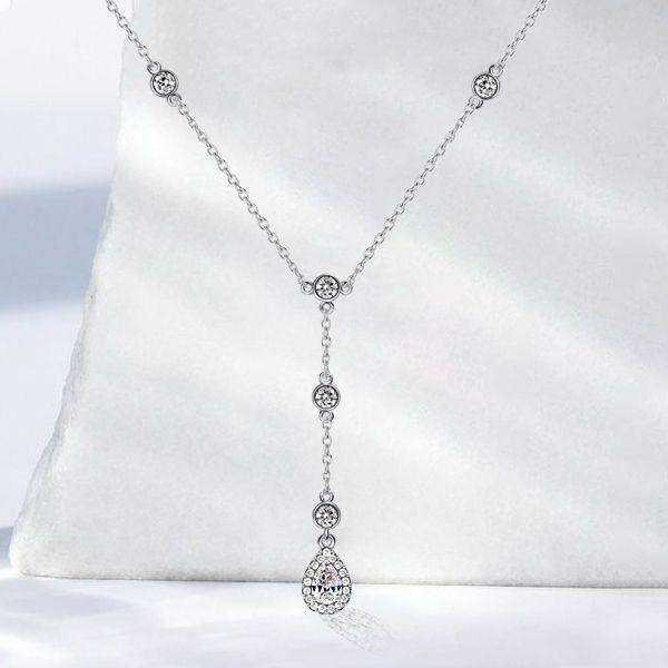 Halo Pear-Shaped Pendant Necklace - 925 Sterling Silver Drop Necklace for Women