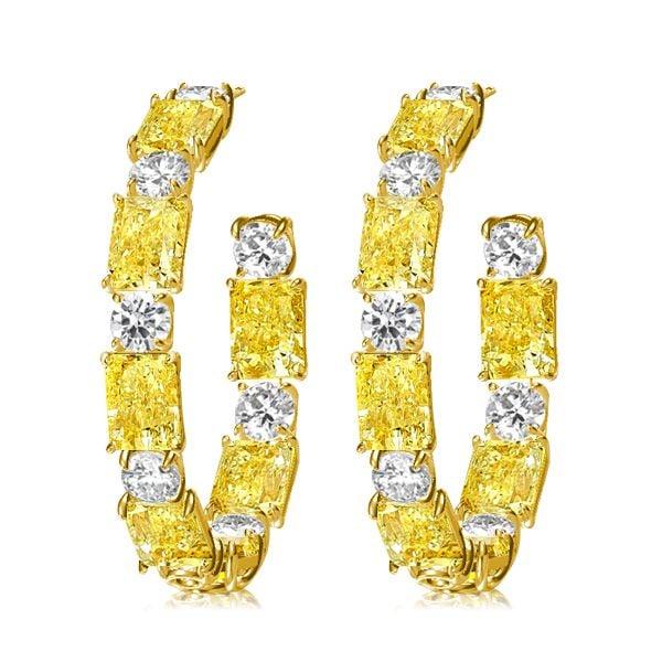 Luxury Yellow Topaz Hoop Earrings, 18K Gold Plated Sterling Silver