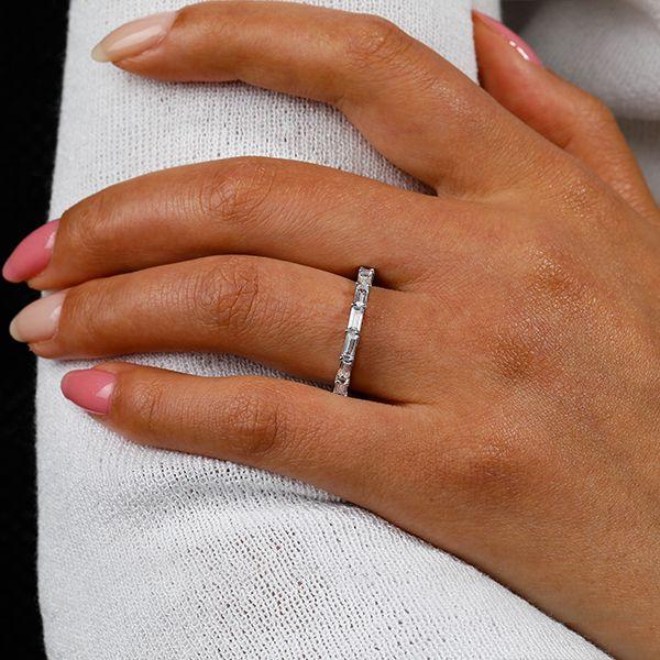 Baguette Eternity Band: 925 Sterling Silver Created White Sapphire Wedding Ring