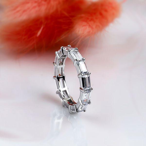 Baguette Eternity Band: 925 Sterling Silver Created White Sapphire Wedding Ring