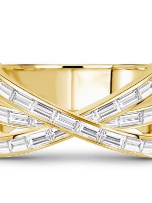2.40 CT. TW. White Baguette Criss Cross Wedding Band for Women in Rhodium-Plated Sterling Silver