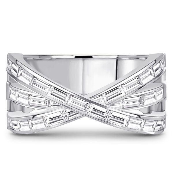 2.40 CT. TW. White Baguette Criss Cross Wedding Band for Women in Rhodium-Plated Sterling Silver