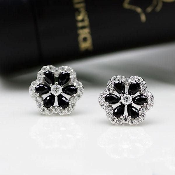 Black Sapphire Stud Earrings in Rhodium-Plated 925 Sterling Silver (3.15 CT. TW)