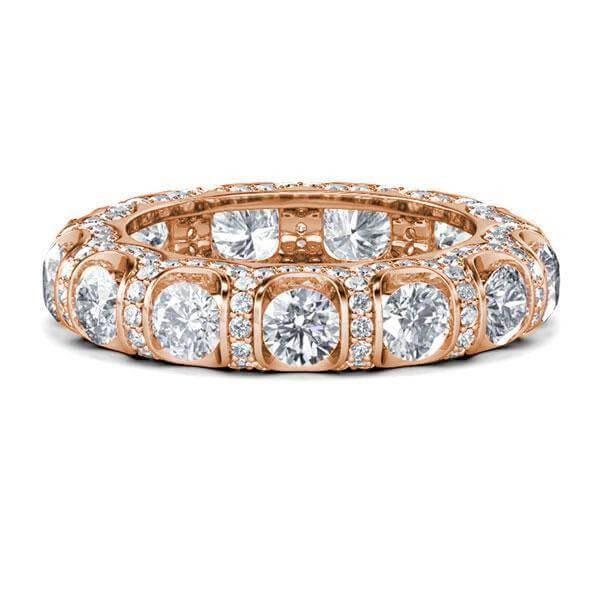 Rose Gold Plated Sterling Silver Eternity Wedding Band Round Cut 4.10 CT. TW.
