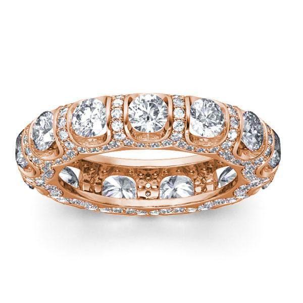 Rose Gold Plated Sterling Silver Eternity Wedding Band Round Cut 4.10 CT. TW.