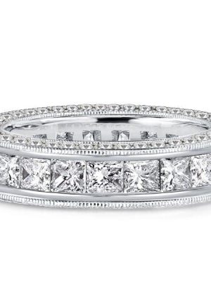 Princess Cut Eternity Wedding Band Ring in Rhodium-Plated Sterling Silver, 4.90 CTW