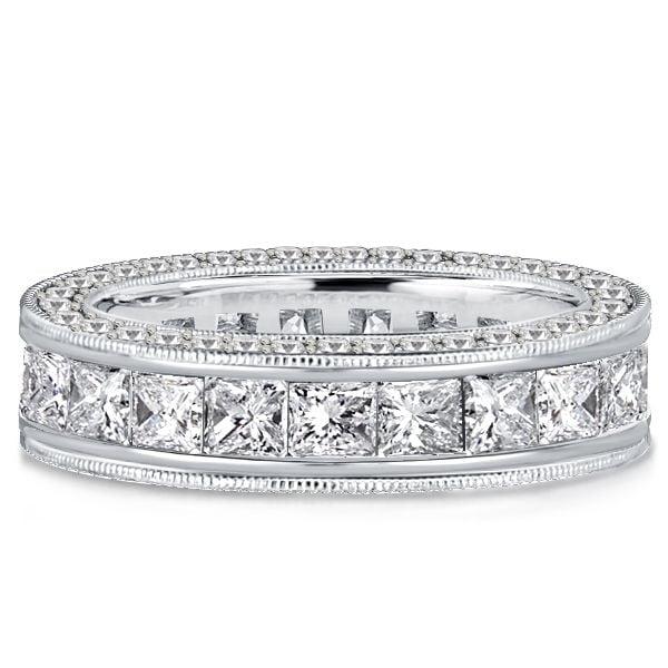 Princess Cut Eternity Wedding Band Ring in Rhodium-Plated Sterling Silver, 4.90 CTW