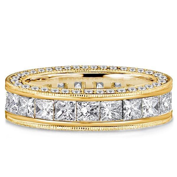 Princess Cut Eternity Wedding Band Ring in Rhodium-Plated Sterling Silver, 4.90 CTW
