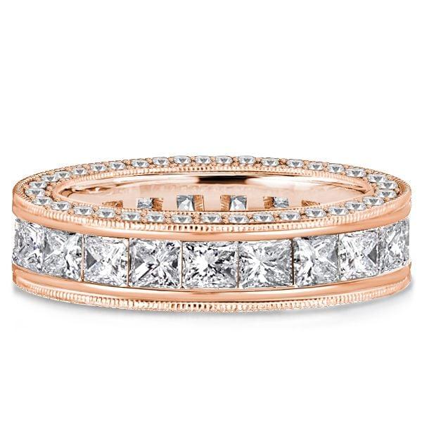 Princess Cut Eternity Wedding Band Ring in Rhodium-Plated Sterling Silver, 4.90 CTW