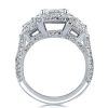 Emerald Cut Three Stone Halo Engagement Ring in Sterling Silver with Created White Sapphire