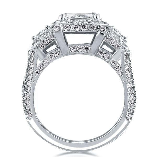 Emerald Cut Three Stone Halo Engagement Ring in Sterling Silver with Created White Sapphire
