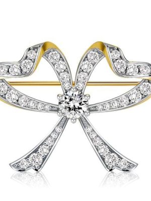 Vintage Round Cut Bow Brooch for Women, 925 Sterling Silver Plated Jewelry